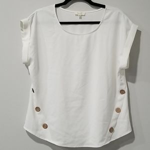 Love J - White/Ivory Short Sleeve Top Blouse SZ L